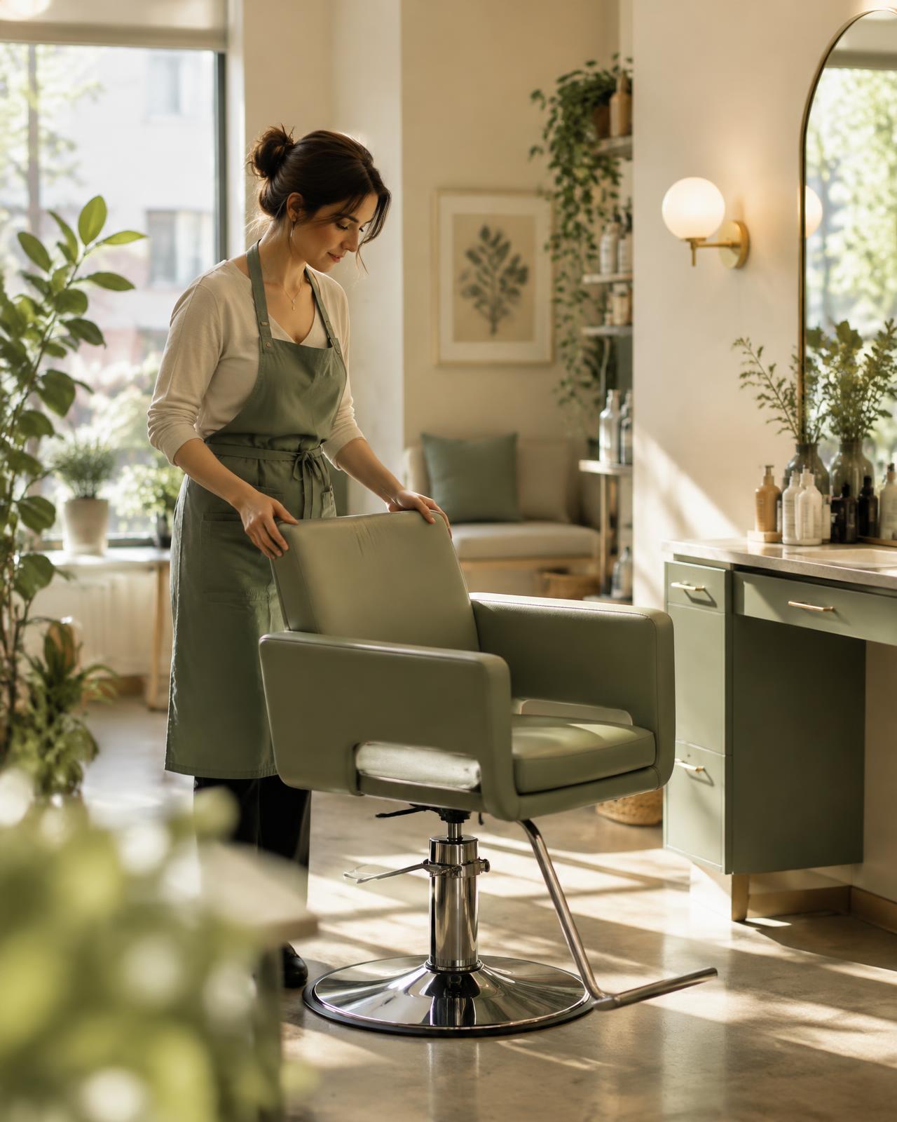 Stylist beside a salon chair